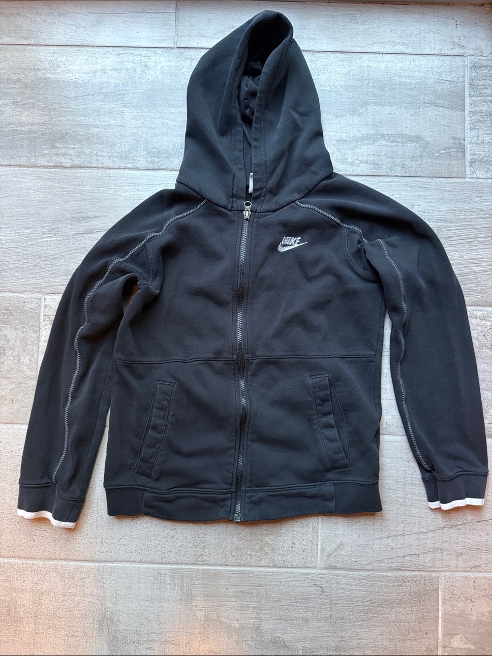 Nike Kids Black Full-Zip Hooded Sweatshirt with White Logo